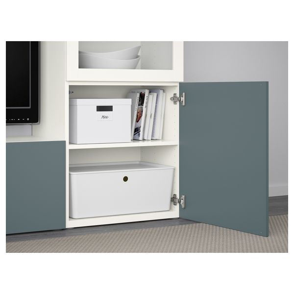 Шкаф для ТВ, комбинированный, стекляные дверцы БЕСТО, белый, Вальвикен серо-бирюзовый, прозрачное стекло (240x40x128 см) - фото 4