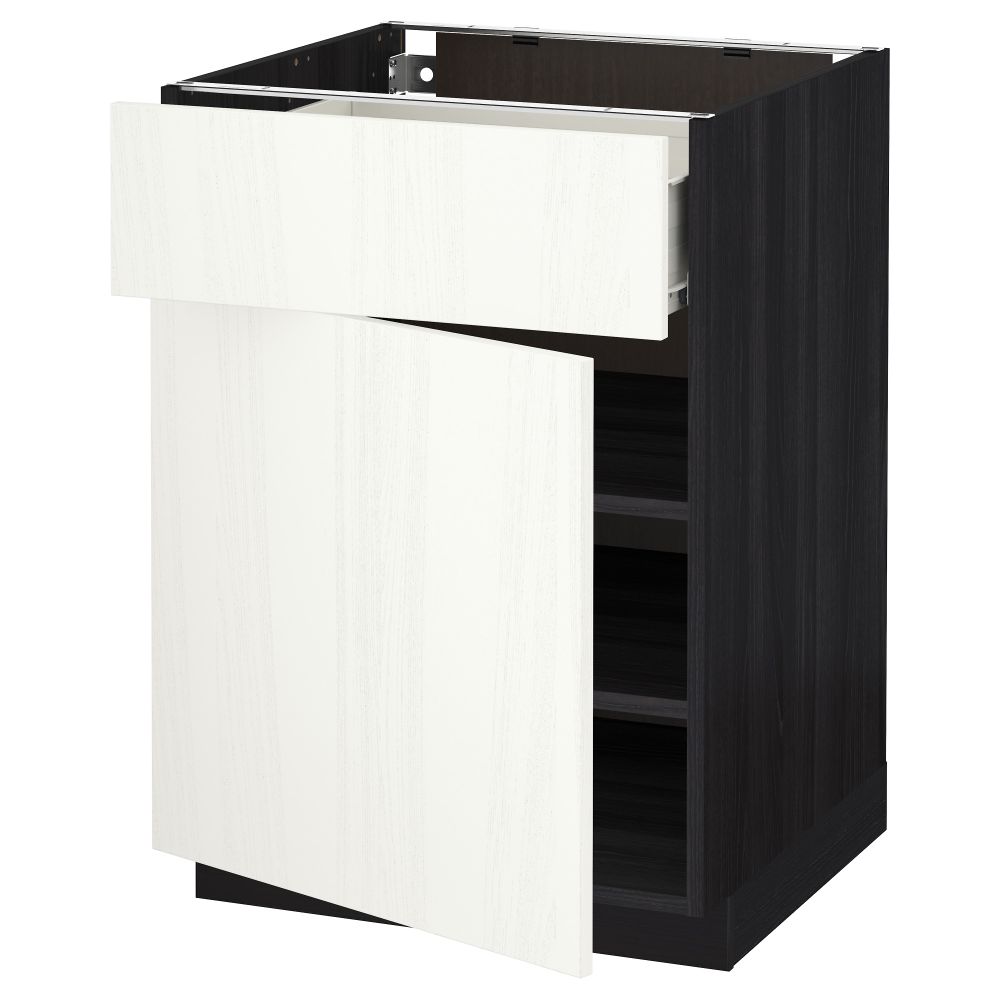 Напольный шкаф с ящиком, дверью МЕТОД / ФОРВАРА, черный, Росдаль белый - схема-чертеж с размерами