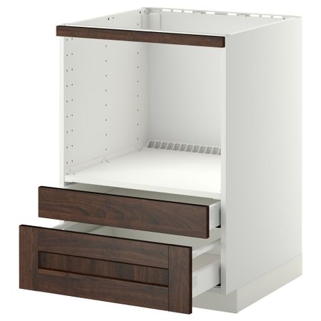 Напольный шкаф для комбинирования СВЧ, ящики МЕТОД / МАКСИМЕРА, белый, Эдсерум коричневый (60x60 см)
