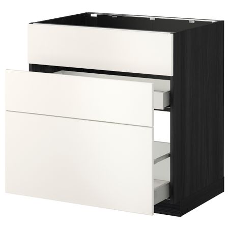 Напольный шкаф под мойку + 3 фронтальных панели, 2 ящика МЕТОД / МАКСИМЕРА, черный, Веддинге белый