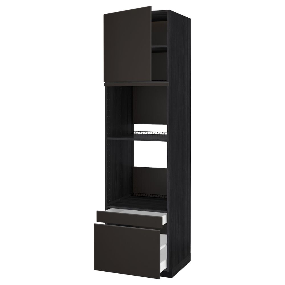 Высокий шкаф для духовки комбинированный, духовка + дверца/2ящ, черный/Кунгсбакка антрацит 60x60x220 см IKEA МЕТОД / МАКСИМЕРА - схема-чертеж с размерами