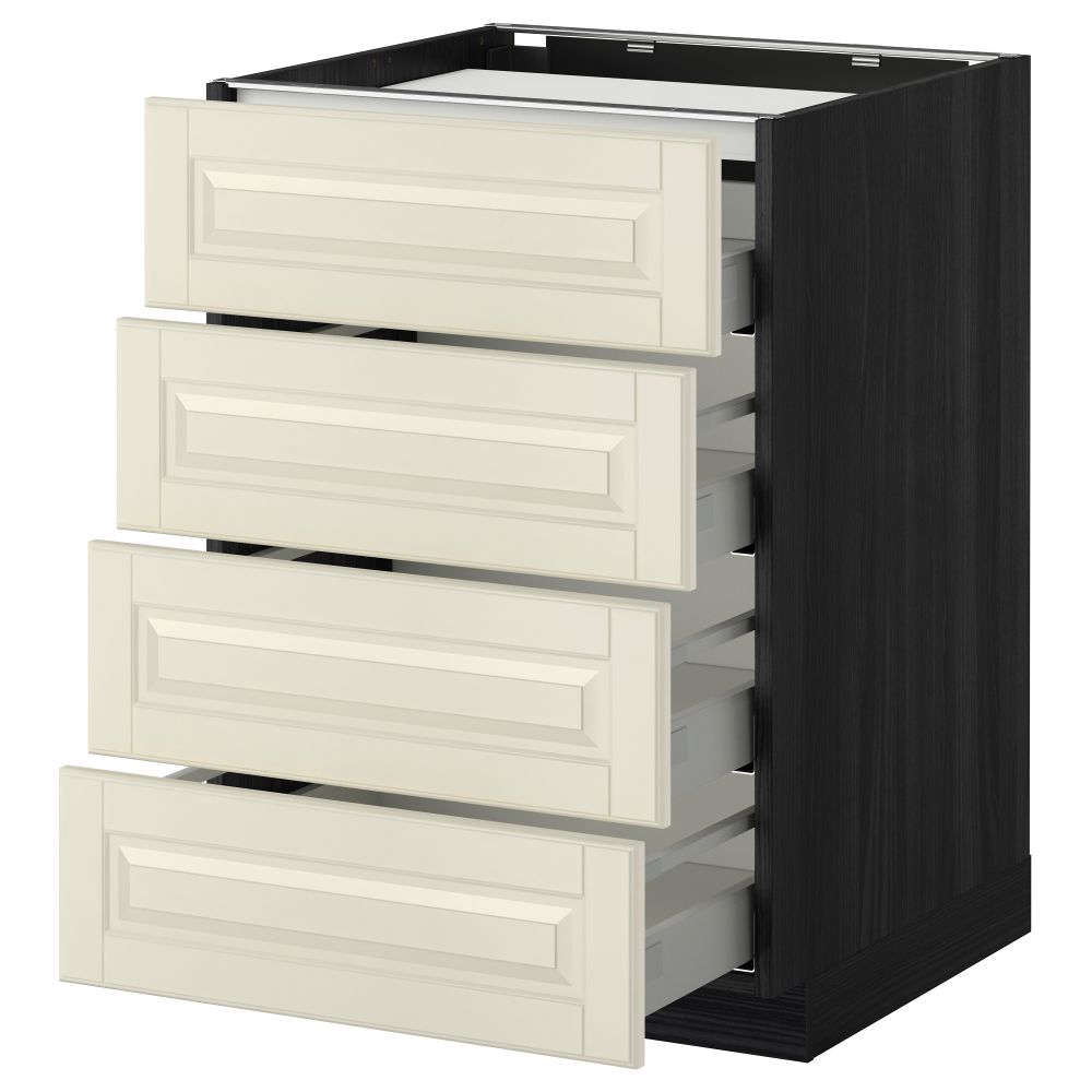 Напольный шкаф, 4 фронтальных панели, 4 ящика МЕТОД / МАКСИМЕРА, черный, Будбин белый с оттенком - фото 1