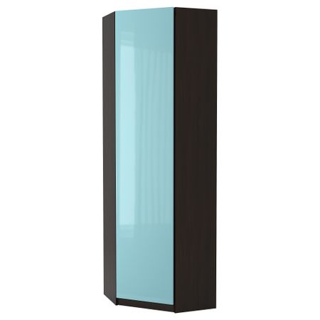 Гардероб угловой ПАКС, черно-коричневый, Фардаль глянцевый светло-бирюзовый