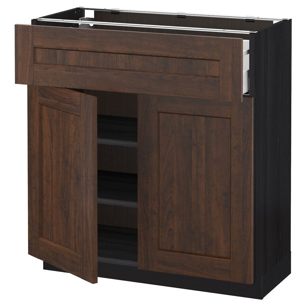 Напольный шкаф + ящик/2дверцы, черный/Эдсерум коричневый 80x37 см IKEA МЕТОД / МАКСИМЕРА 592.367.13 - схема-чертеж с размерами