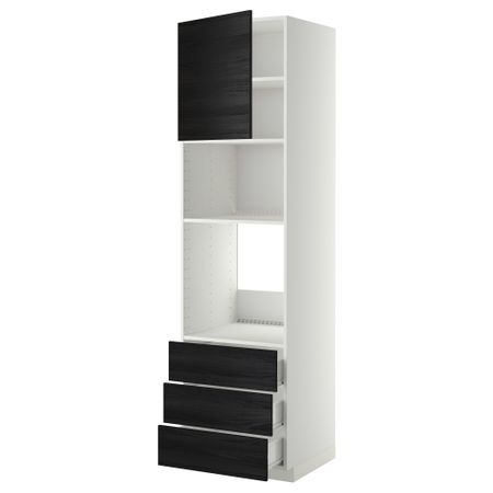Высокий шкаф для духовки/СВЧ дверца, 3 ящика МЕТОД / ФОРВАРА, белый, Тингсрид черный