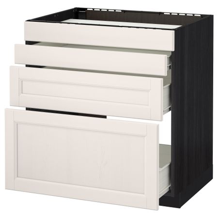 Напольный шкаф для духовки, 4фасада, 3 ящика МЕТОД / ФОРВАРА, черный, Лаксарби белый