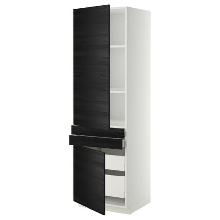 Высокий шкаф + полки, 4 ящик, 2 двери, 2 фронтальные МЕТОД / МАКСИМЕРА, белый, Тингсрид черный (60x60x200 см)