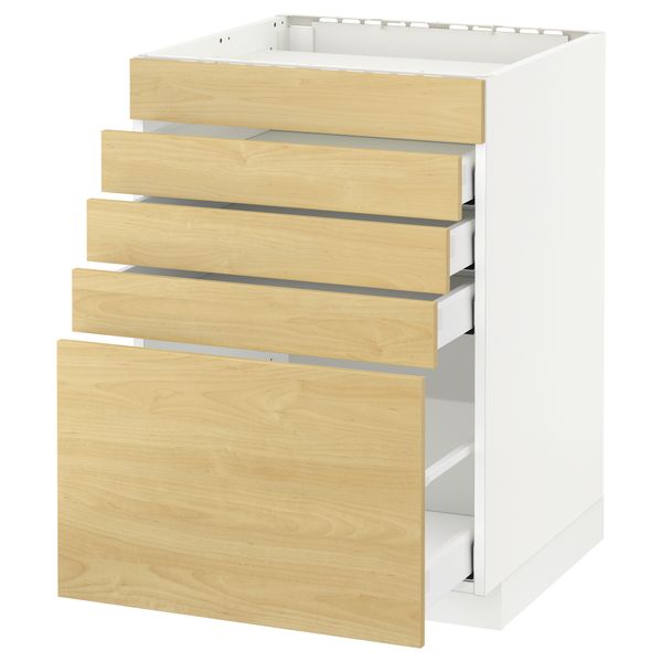 Напольный шкаф для варочной панели, 5 фасадов, 4 ящиков МЕТОД / МАКСИМЕРА, белый, Тингсрид береза - схема-чертеж с размерами