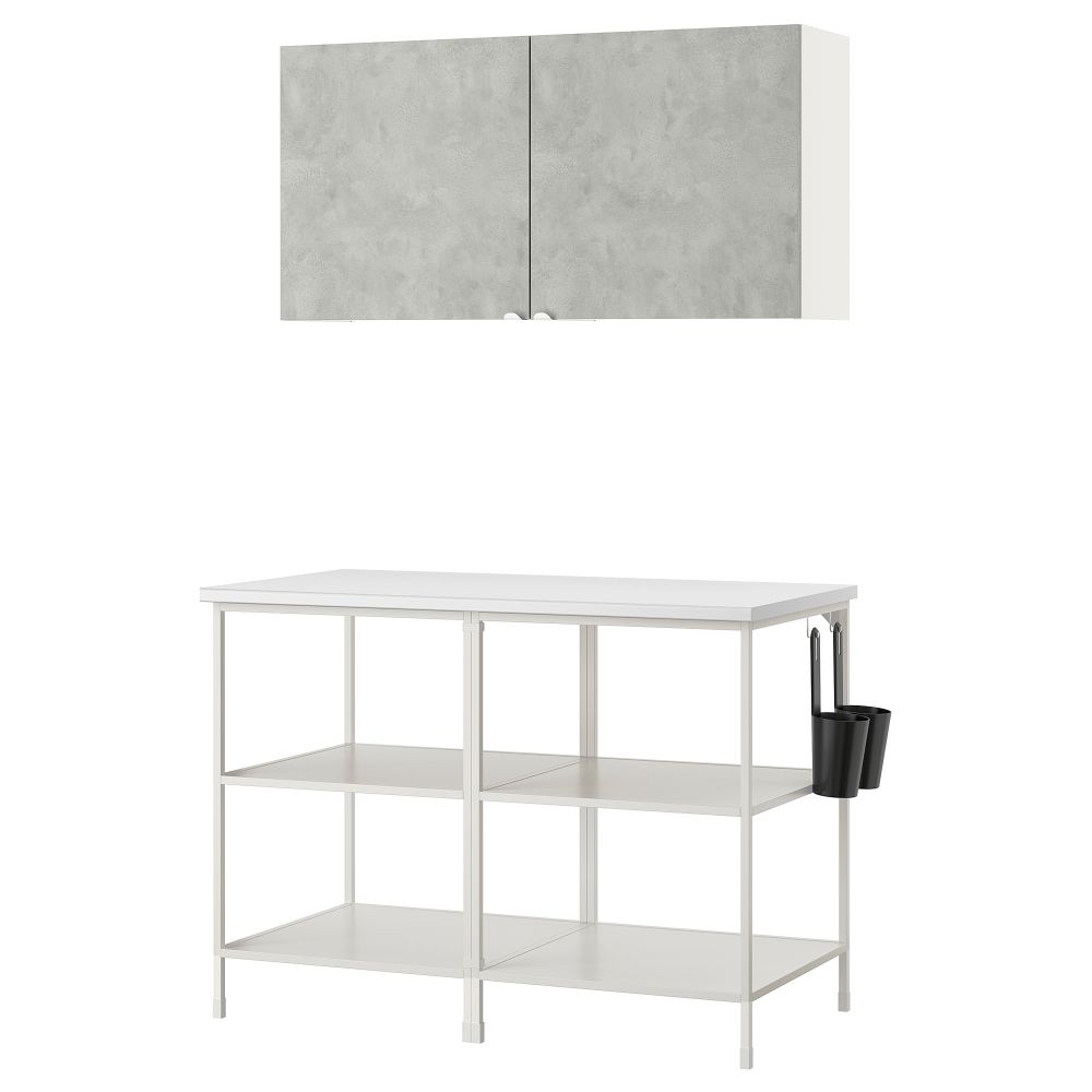 Комбинация для хранения, 123x63.5x207 см, белый, под бетон IKEA BEGIVENHET БЕГИВЕНХЕТ 093.315.62 - фото 1