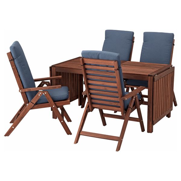 Стол + 4 кресла, для/сада, коричневая морилка/ФРЁСЁН/ДУВХОЛЬМЕН синий IKEA ЭПЛАРО 092.687.30 - фото 1