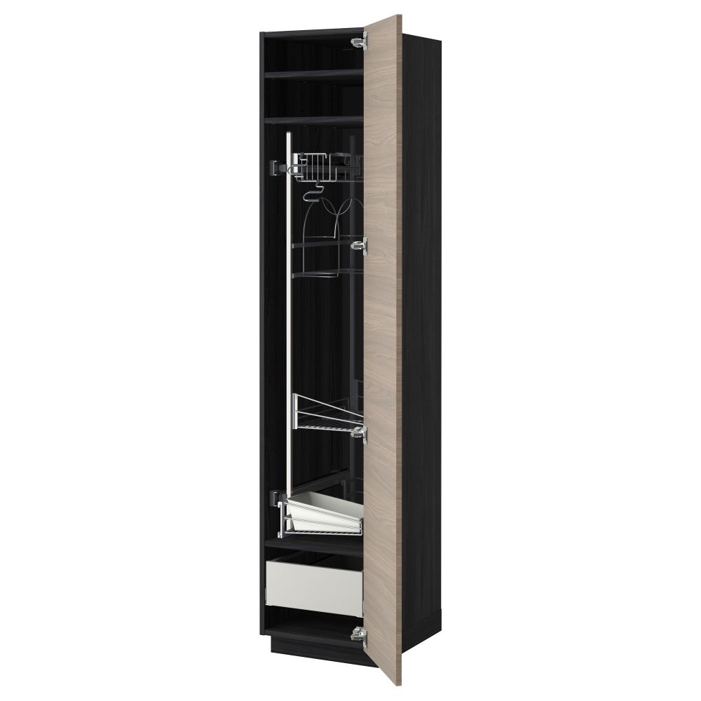 Высокий шкаф с отделением для аксессуаров, для уборки МЕТОД / МАКСИМЕРА, черный, Брокхульт светло-серый (40x60x200 см) - фото 1