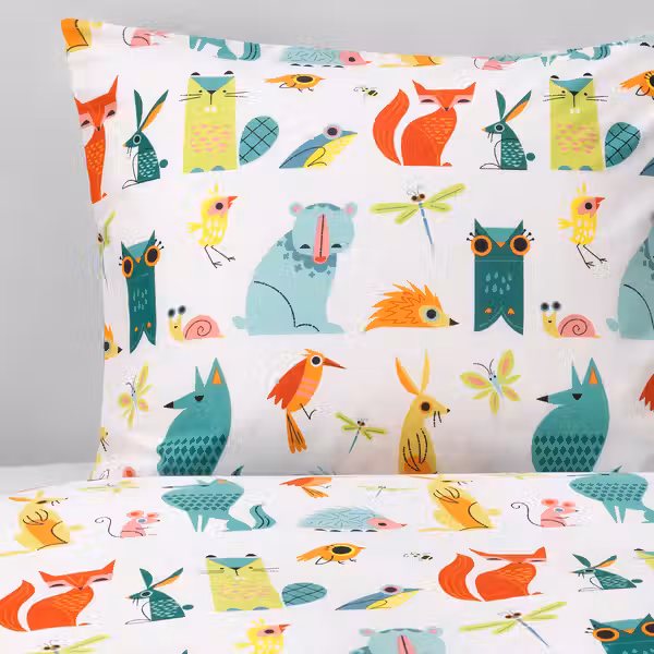 LATTJO Пододеяльник и наволочка - зверюшка/разноцветный 150x200/50x60 см - схема-чертеж с размерами