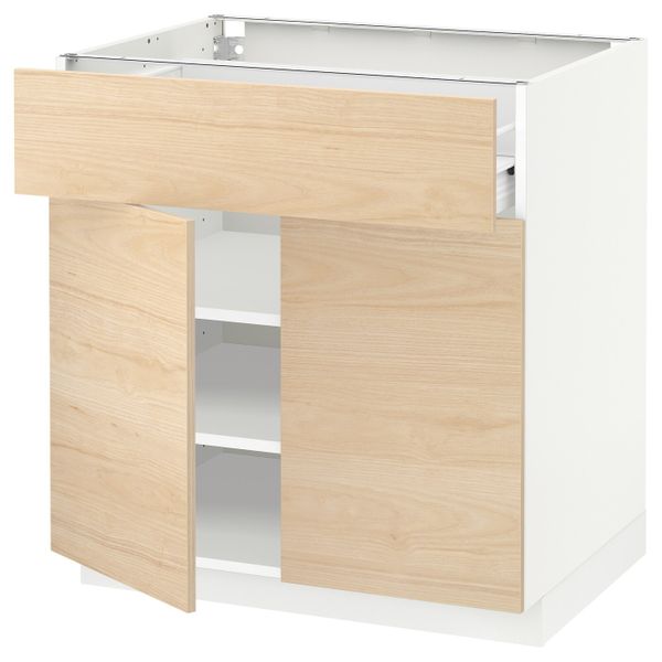 Напольный шкаф + ящик/2дверцы, белый/Аскерсунд под светлый ясень 80x60 см IKEA МЕТОД / ФОРВАРА 092.187.40 - схема-чертеж с размерами