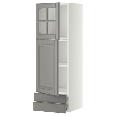 Навесной шкаф, дверцы, стеклянные дверцы, 2 ящика МЕТОД / ФОРВАРА, белый, Будбин серый (40x120 см)