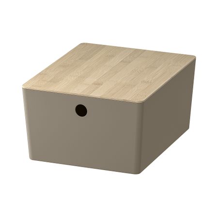 Контейнер с крышкой, темный серо-бежевый, бамбук, 26x35x15 см IKEA KUGGIS КУГГИС 895.826.17