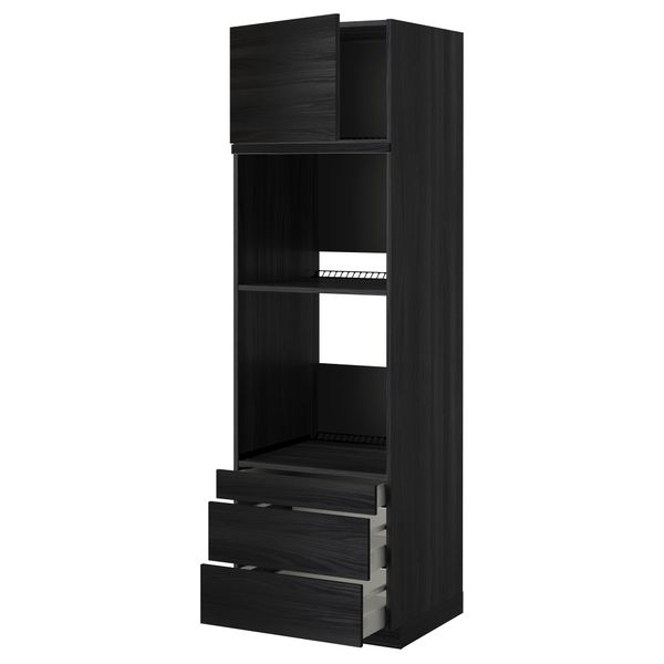 Высокий шкаф для духовки комбинированный, духовка + дверца, 3 ящика МЕТОД / МАКСИМЕРА, черный, Тингсрид черный - фото 1