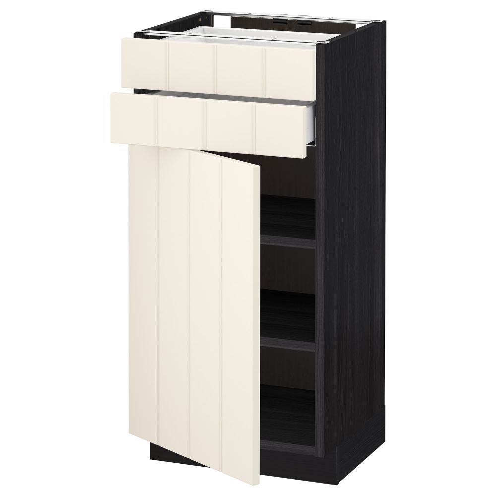 Напольный шкаф с дверцей, 2 ящиками МЕТОД / МАКСИМЕРА, черный, Хитарп белый с оттенком - схема-чертеж с размерами