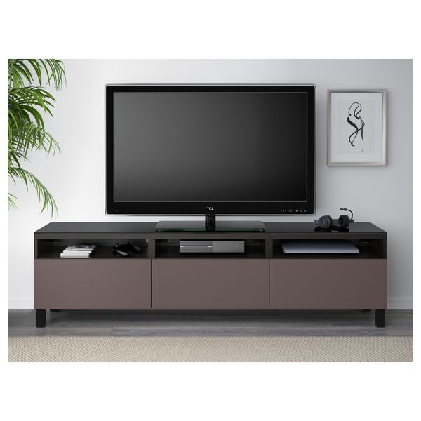 Тумба для ТВ с ящиками БЕСТО, черно-коричневый, Вальвикен темно-коричневый (180x40x48 см) - фото 2