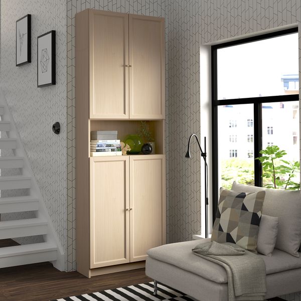 Стеллаж с дверцами, дополнительным. модулем, под березу, 80x30x237 см IKEA BILLY БИЛЛИ, OXBERG ОКСБЕРГ 694.833.69 - фото 3