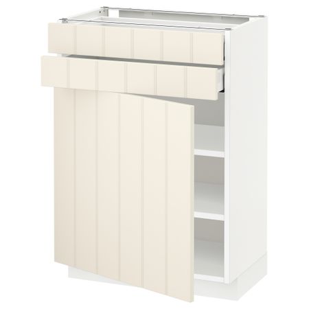 Напольный шкаф с дверцей, 2 ящиками МЕТОД / МАКСИМЕРА, белый, Хитарп белый с оттенком