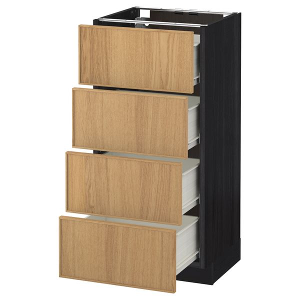 Напольный шкаф 4 фронтальных панели, 4 ящика МЕТОД / ФОРВАРА, черный, Экестад дуб - схема-чертеж с размерами