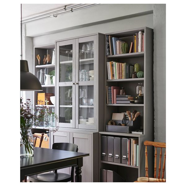 Комбинация для хранения + стеклянная дверц, серый 203x47x212 см IKEA HAVSTA ХАВСТА 992.659.25 - фото 9