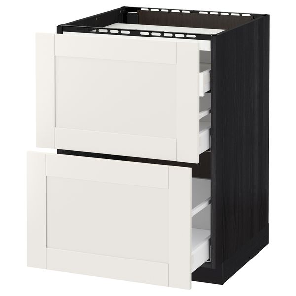 Напольный шкаф, 2 фронтальных панели, 3 ящика МЕТОД / МАКСИМЕРА, черный, Сэведаль белый - схема-чертеж с размерами