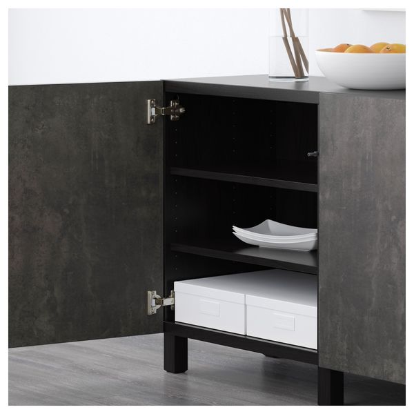 Комбинация для хранения с дверцами БЕСТО, черно-коричневый Кэлльвикен, темно-серый под бетон (180x40x74 см) - схема-чертеж с размерами