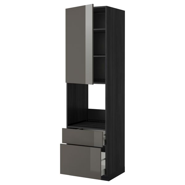 Высокий шкаф для духовки + дверь, 2 ящика МЕТОД / МАКСИМЕРА, черный, Рингульт серый - фото 1