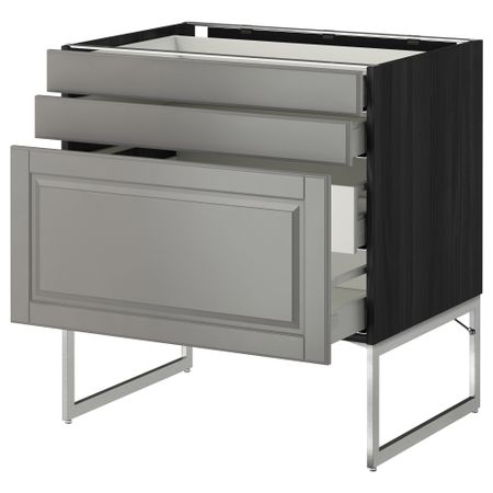 Напольный шкаф 3 фронтальных панели, 2 нижних, 2 средних ящика МЕТОД / МАКСИМЕРА, черный, Будбин серый