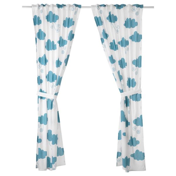 Гардины с прихватом, 2 шт., облако/синий 120x300 см IKEA DJUNGELSKOG ДЬЮНГЕЛЬСКОГ 204.026.52 - фото 1