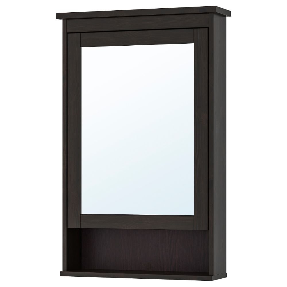 Зеркальный шкаф с 1 дверцей ХЕМНЭС, морилка черно-коричнев (63x16x98 см) - фото 1