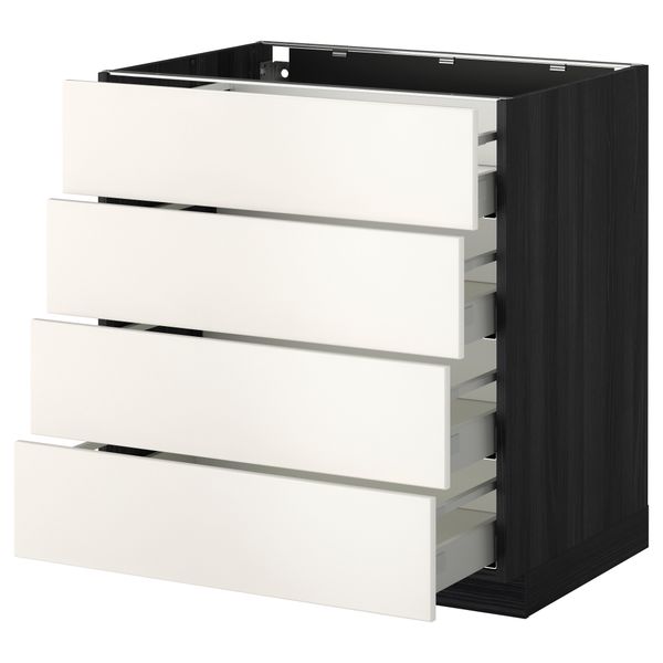 Напольный шкаф 4 фронтальных панели, 4 ящика МЕТОД / МАКСИМЕРА, черный, Веддинге белый - схема-чертеж с размерами