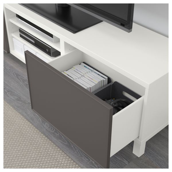 Тумба для ТВ с ящиками БЕСТО, белый, Грундсвикен темно-серый (180x40x48 см) - фото 3