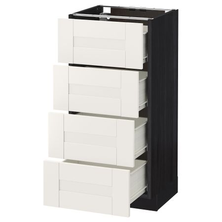 Напольный шкаф 4 фронтальных панели, 4 ящика МЕТОД / ФОРВАРА, черный, Сэведаль белый