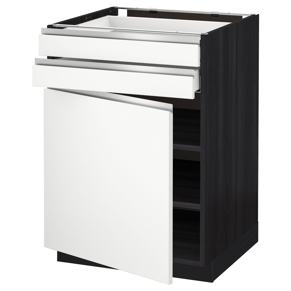 Напольный шкаф с дверцей, 2 ящиками МЕТОД / МАКСИМЕРА, черный, Нодста белый - схема-чертеж с размерами
