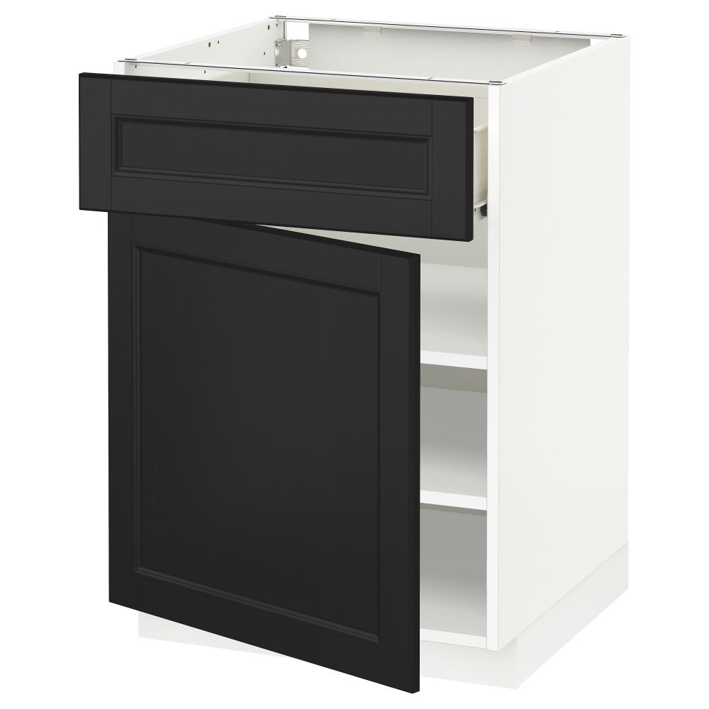 Напольный шкаф с ящиком, дверью МЕТОД / ФОРВАРА, белый, Лаксарби черно-коричневый - схема-чертеж с размерами