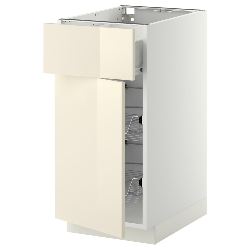 Напольный шкаф с проволочной корзиной, ящиком, дверью МЕТОД / ФОРВАРА, белый, Рингульт кремовый - схема-чертеж с размерами