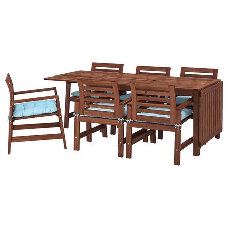 Стол + 6 кресел,д/сада, коричневая морилка/Куддарна голубой IKEA ÄPPLARÖ ЭПЛАРО 592.896.93