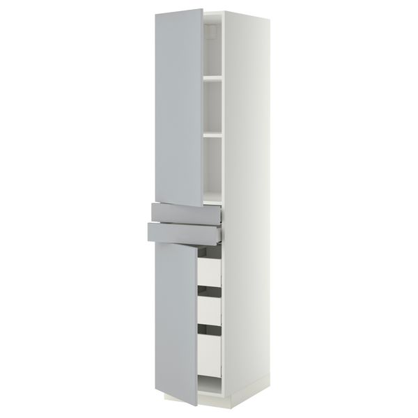 Высокий шкаф + полки, 5 ящиков, 2 дверцы, 2 фронтальных МЕТОД / МАКСИМЕРА, белый, Веддинге серый - фото 1