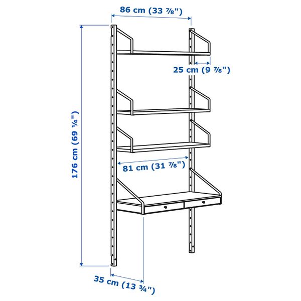 Рабочее место – комбинация, бамбук 86x35x176 см IKEA SVALNÄS СВАЛЬНЭС 792.217.63 - схема-чертеж с размерами