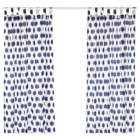 Гардины, 1 пара СОММАР 2017, белый/синий (145x300 см)