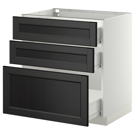 Напольный шкаф с 3 ящиками МЕТОД / ФОРВАРА, белый, Лаксарби черно-коричневый