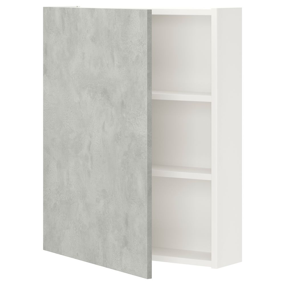 Навесной шкаф с 2 полками, дверцей, 60x17x75 см, белый, под бетон IKEA BEGIVENHET БЕГИВЕНХЕТ 893.236.62 - фото 1