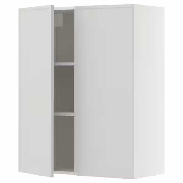 METOD Навесной шкаф с полками/2дверцы - белый/Aspudden светло-серый 80x100 см - фото 1
