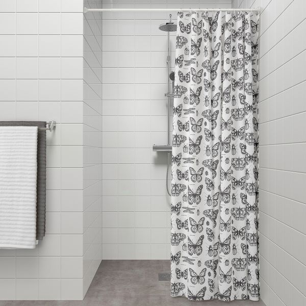 Штора для ванной, белый, темно-серый 180x200 см IKEA SOMMARMALVA СОММАРМАЛЬВА 904.480.86 - схема-чертеж с размерами