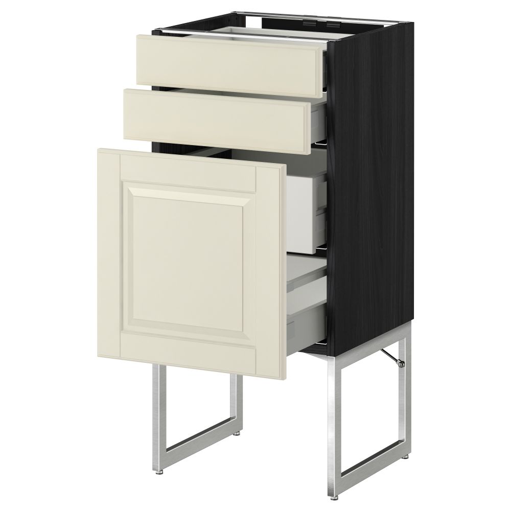 Напольный шкаф 3 фронтальных панели, 2 нижних, 2 средних ящика МЕТОД / МАКСИМЕРА, черный, Будбин белый с оттенком - схема-чертеж с размерами