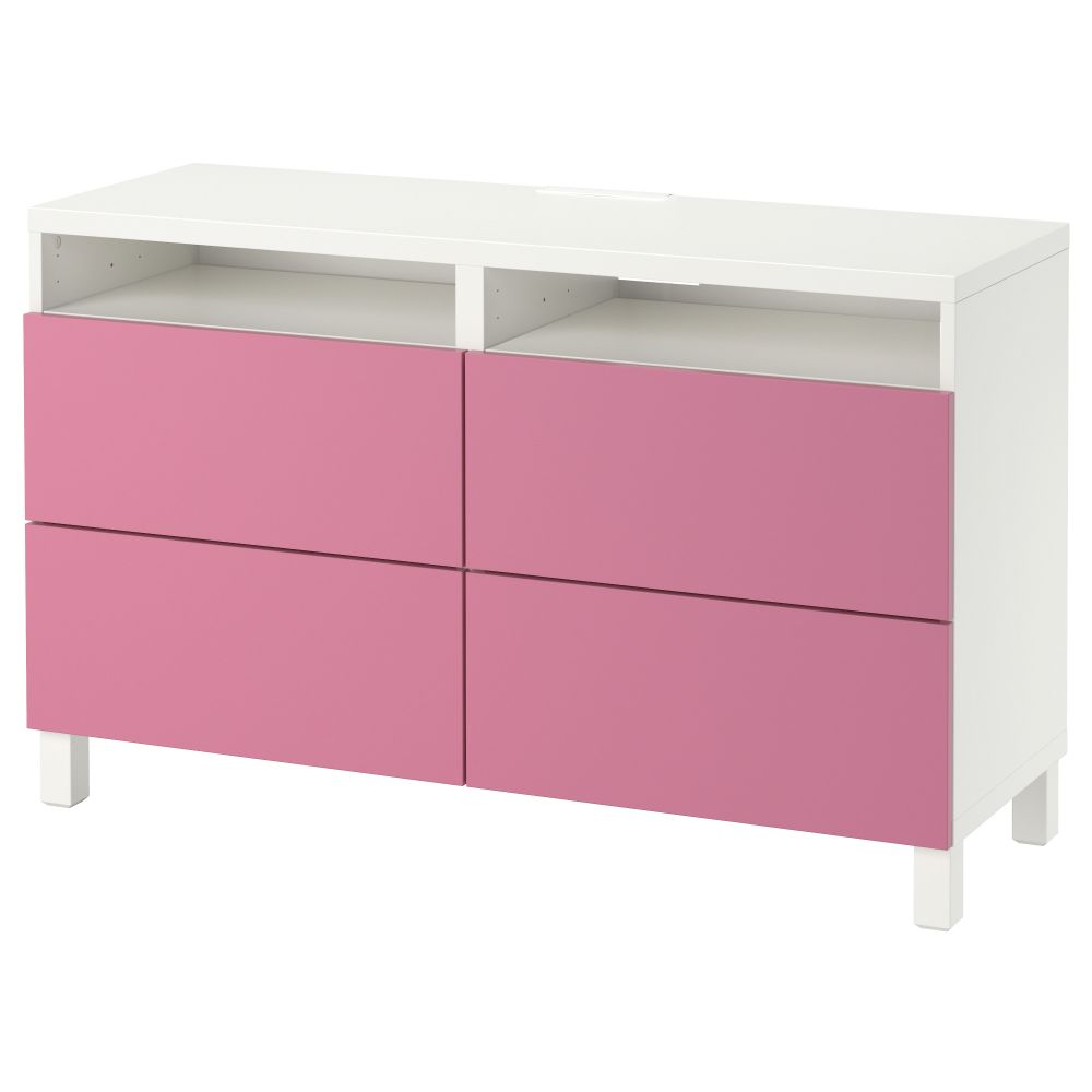 Тумба для ТВ с ящиками БЕСТО, белый, Лаппвикен розовый (120x40x74 см) - фото 1