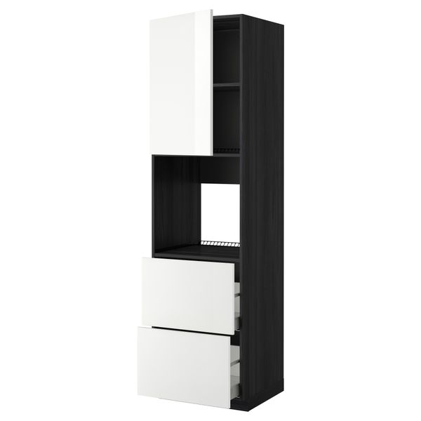 Высокий шкаф для духовки + дверца, 2 форнтальных, 2 высоких ящик МЕТОД / МАКСИМЕРА, черный, Рингульт белый - фото 1