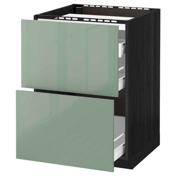 Напольный шкаф, 2 фронтальных панели, 3 ящика МЕТОД / ФОРВАРА, черный, Калларп светло-зеленый - схема-чертеж с размерами